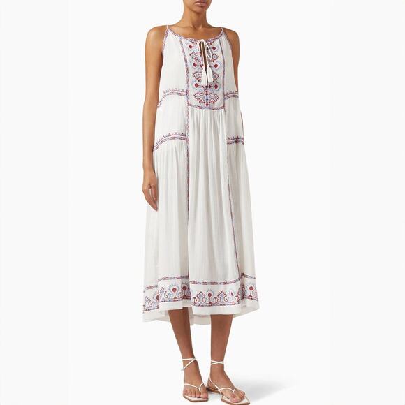 Isabel Marant Etoile White Embroidered Cotton Midi Dress Size FR 34 - Picture 1 of 5